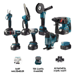 CHELİKBEİ Sekizli Set DBML (LED Aydınlatma+ Ş.Hilti+Ş.spral+S.Sıkma+13mm Ç.Mandren+Ş.Dekupaj+Budama Testeresi+Bağ Makas)